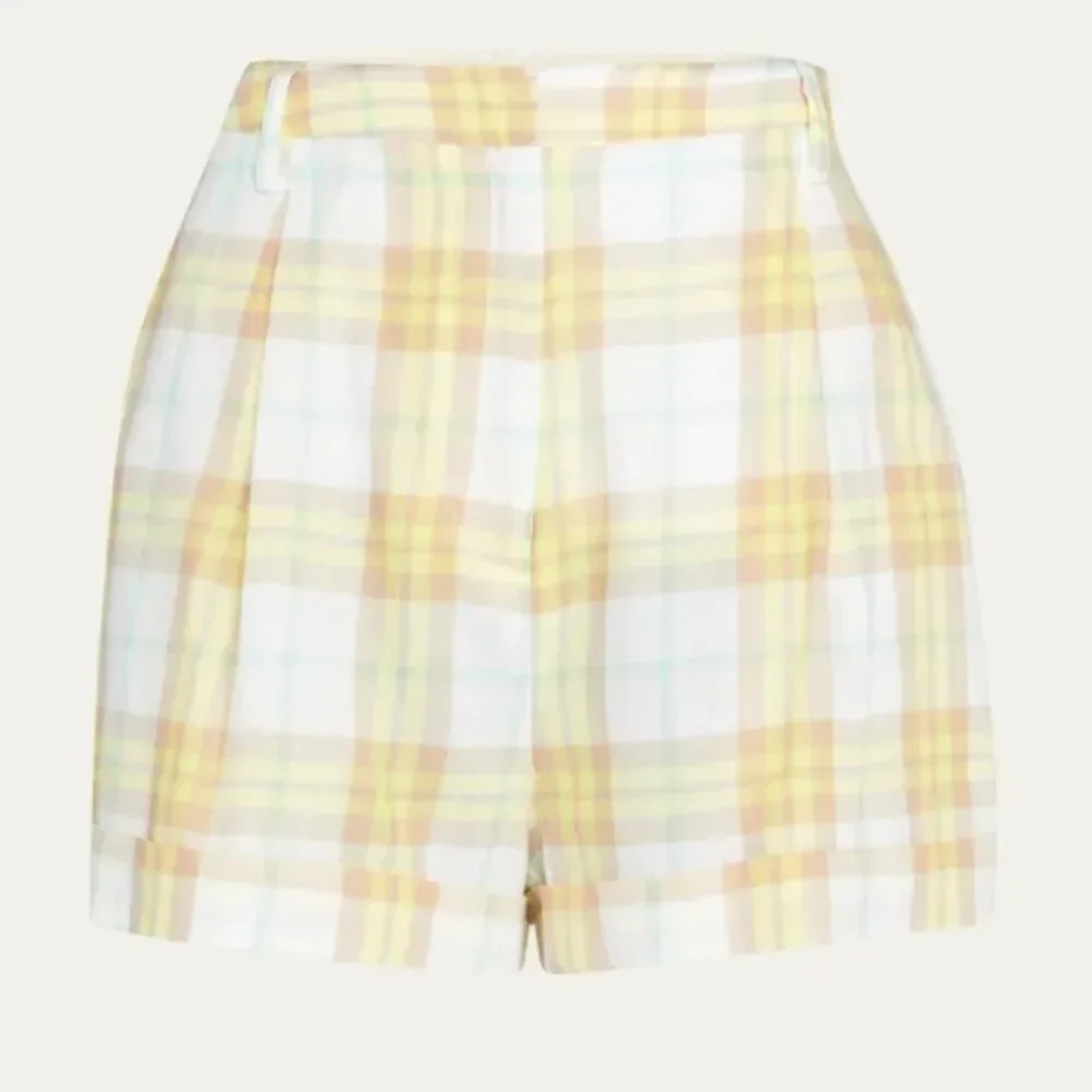 rag & bone Ivy Plaid Pleated Cotton Shorts – Yellow Plaid – Size 2 – NWT - Picture 6 of 10